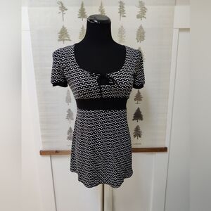 Digital Clothing Y2K Empire Waist Floral Tunic Top - Black & White - Small